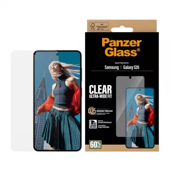 Przezroczysta folia ochronna PanzerGlass do Samsung Galaxy S26 – Ultra-Wide Fit, PET + silikon, sucha aplikacja