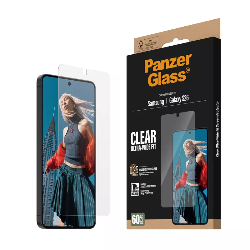 Przezroczysta folia ochronna PanzerGlass do Samsung Galaxy S26 – Ultra-Wide Fit, PET + silikon, sucha aplikacja