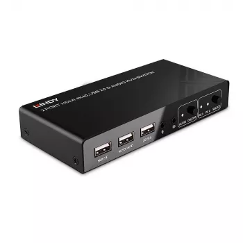 Lindy 2 Port HDMI 4K60, USB 2.0 i Audio KVM Switch, 4096 x 2160 pikseli, 4K Ultra HD, Czarny