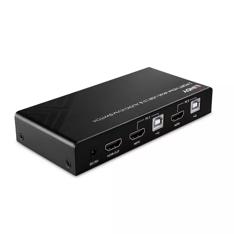 Lindy 2 Port HDMI 4K60, USB 2.0 i Audio KVM Switch, 4096 x 2160 pikseli, 4K Ultra HD, Czarny