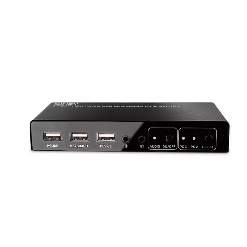 Lindy 2 Port HDMI 4K60, USB 2.0 i Audio KVM Switch, 4096 x 2160 pikseli, 4K Ultra HD, Czarny