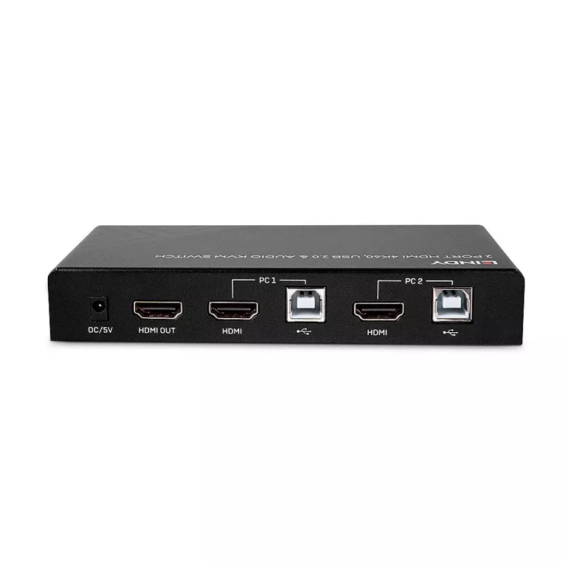 Lindy 2 Port HDMI 4K60, USB 2.0 i Audio KVM Switch, 4096 x 2160 pikseli, 4K Ultra HD, Czarny