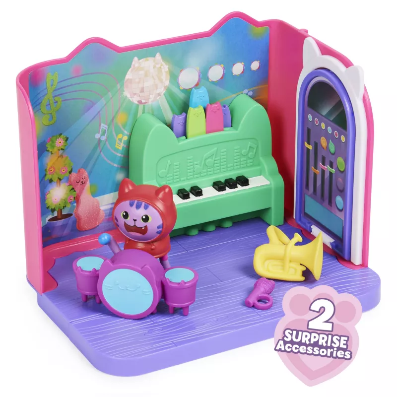 Gabby's Dollhouse, Groovy Music Room z figurką Daniela Jamesa Catnipa, 2 akcesoria, 2 meble i 2 przesyłki, zabawki dla dzieci od 3 lat