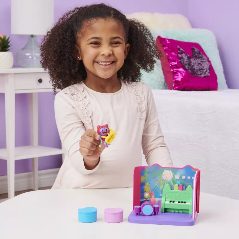 Gabby's Dollhouse, Groovy Music Room z figurką Daniela Jamesa Catnipa, 2 akcesoria, 2 meble i 2 przesyłki, zabawki dla dzieci od 3 lat