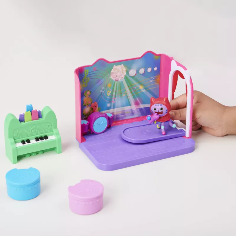 Gabby's Dollhouse, Groovy Music Room z figurką Daniela Jamesa Catnipa, 2 akcesoria, 2 meble i 2 przesyłki, zabawki dla dzieci od 3 lat