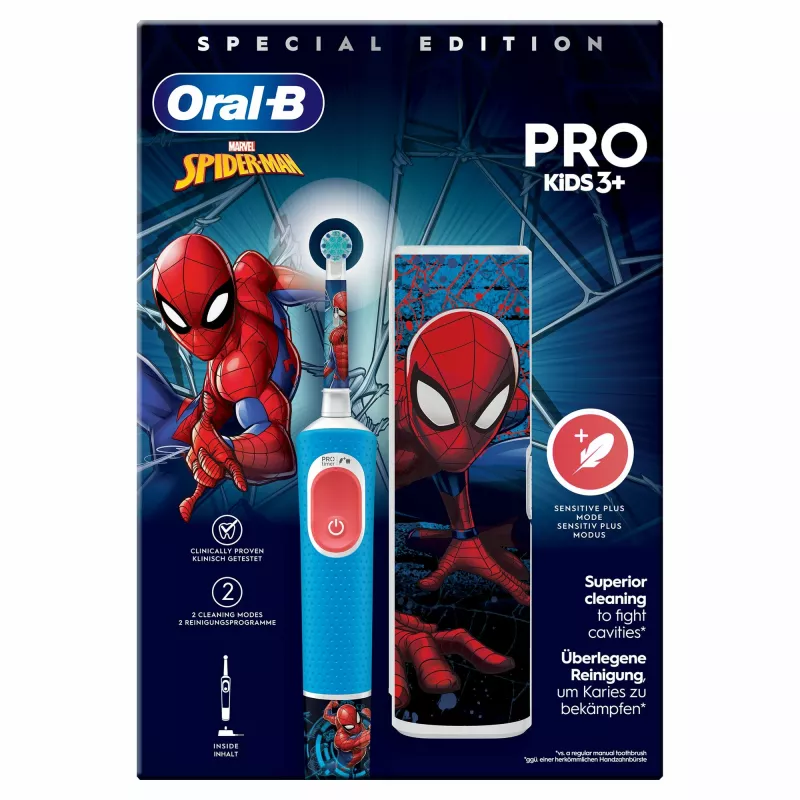 Oral-B Vitality Pro Kids Spiderman obrotowo-oscylacyjna szczoteczka do zębów dla dzieci niebieska, czerwona