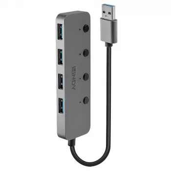 Lindy 4-portowy hub USB 3.0 z przełącznikami wł./wył.