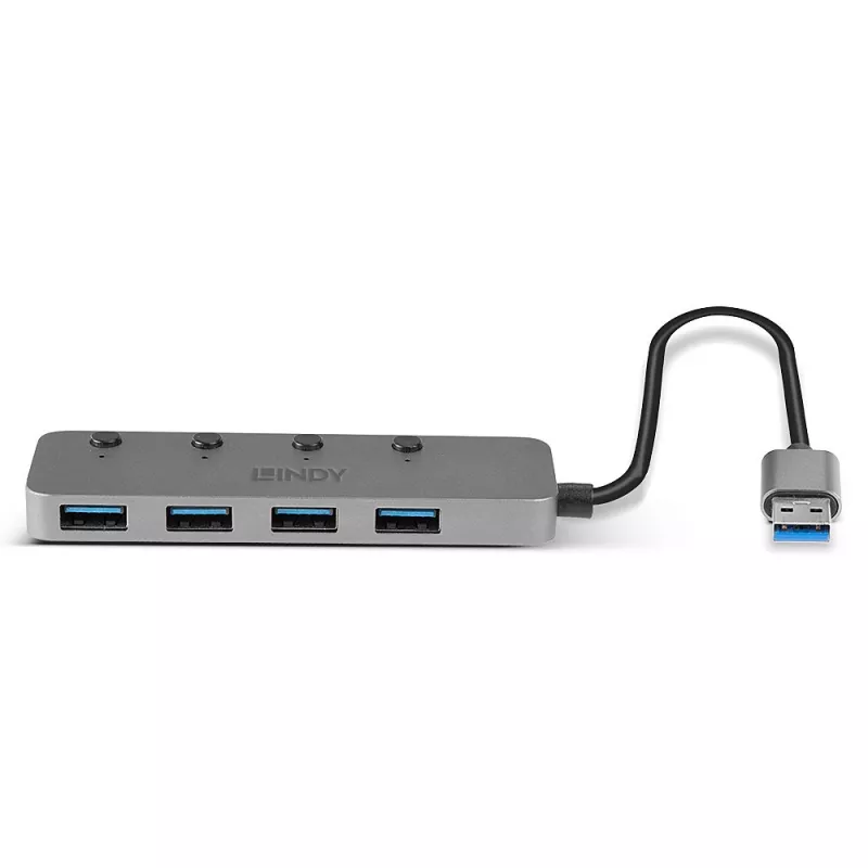 Lindy 4-portowy hub USB 3.0 z przełącznikami wł./wył.