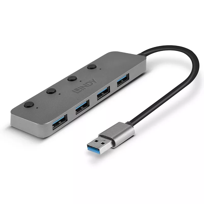Lindy 4-portowy hub USB 3.0 z przełącznikami wł./wył.