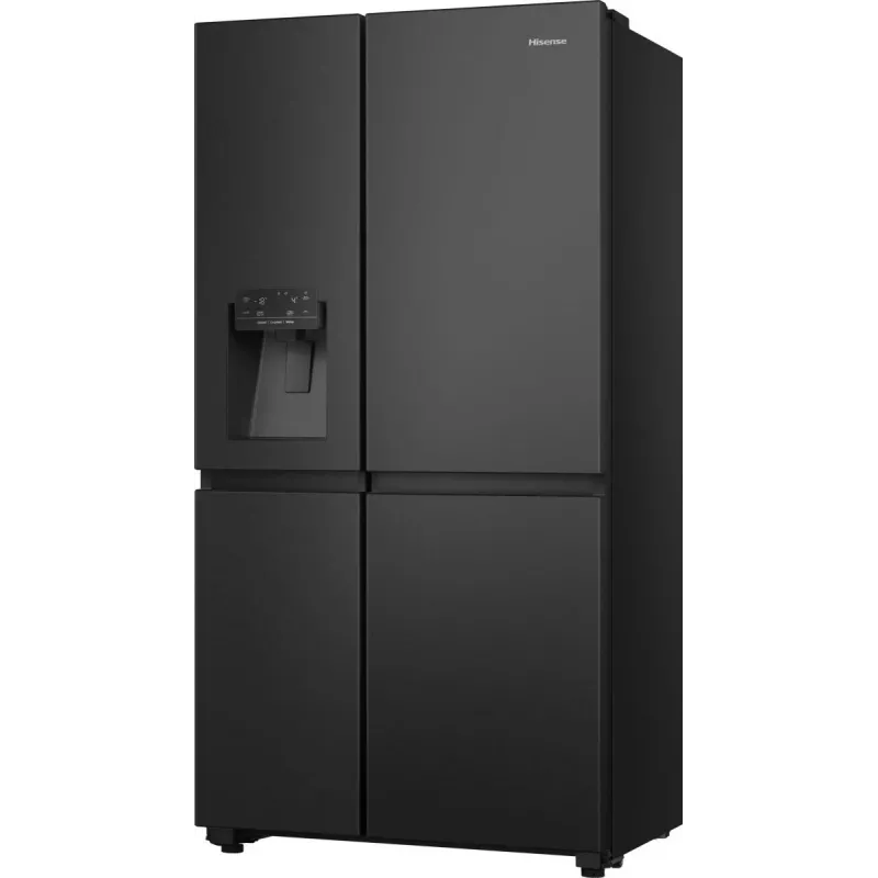 Hisense Side by Side Fridge RS818N4TFE, Freestanding, American Door, Czarny, Touch, LED, On-Door Display