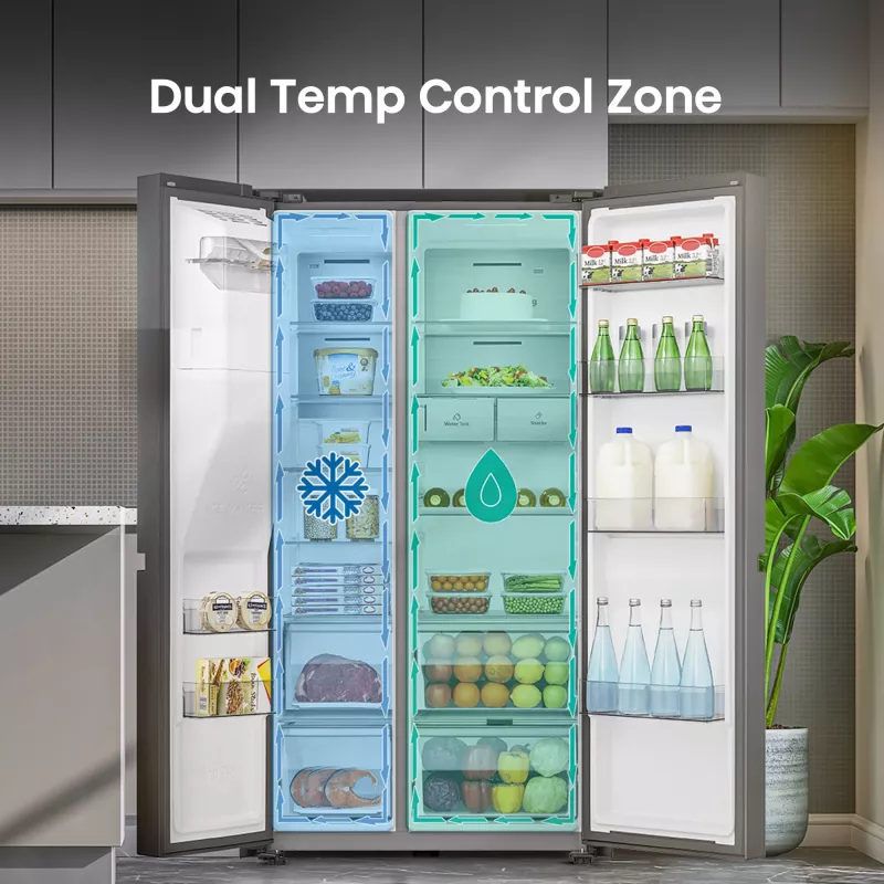 Hisense Side by Side Fridge RS818N4TFE, Freestanding, American Door, Czarny, Touch, LED, On-Door Display