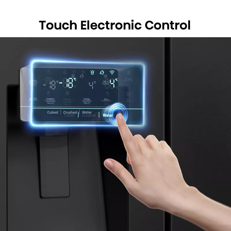 Hisense Side by Side Fridge RS818N4TFE, Freestanding, American Door, Czarny, Touch, LED, On-Door Display