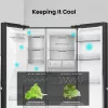Hisense Side by Side Fridge RS818N4TFE, Freestanding, American Door, Czarny, Touch, LED, On-Door Display