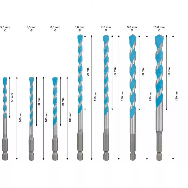Zestaw wierteł Bosch EXPERT HEX-9 MultiConstruction, 7 szt. (Ø5, 5.5, 6, 7, 8, 10 mm)