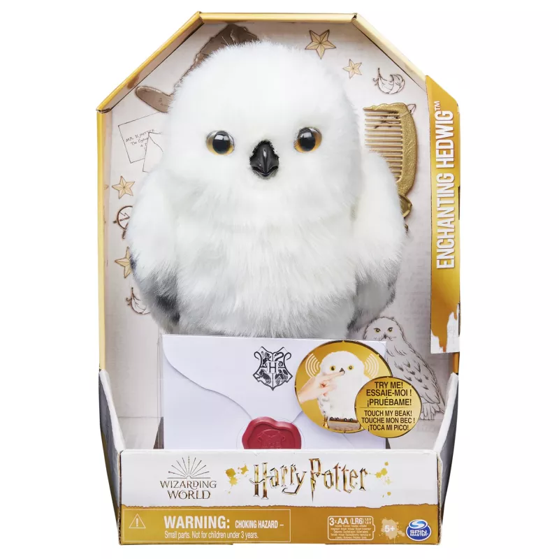 Wizarding World Harry Potter, Zaczarowana Hedwiga – interaktywna sowa z ponad 15 dźwiękami i ruchami oraz kopertą z Hogwartu, zabawka dla dzieci od 5 lat