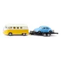 Zestaw modeli samochodów Siku VW T1 z przyczepą i VW Beetle, gotowy 1:50, rozmiar 42×200×51 mm