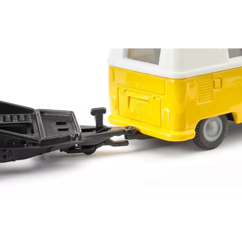 Zestaw modeli samochodów Siku VW T1 z przyczepą i VW Beetle, gotowy 1:50, rozmiar 42×200×51 mm