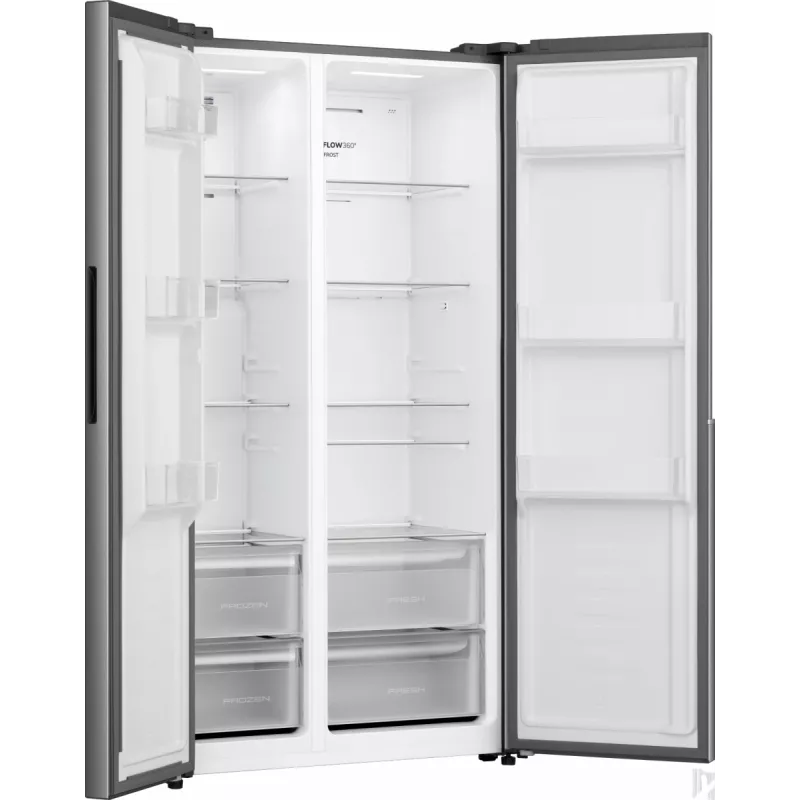 Lodówka Gorenje Side by side NRS917E41X SI, wolnostojąca, drzwi amerykańskie, szary, 2 drzwi, dotyk, LED