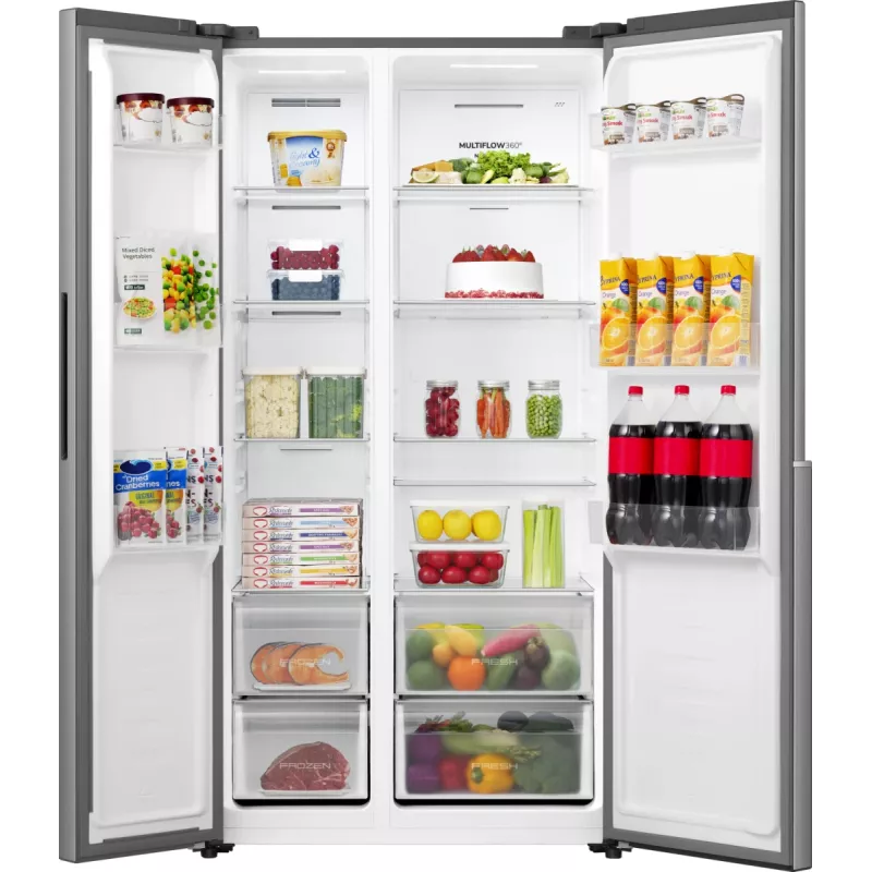 Lodówka Gorenje Side by side NRS917E41X SI, wolnostojąca, drzwi amerykańskie, szary, 2 drzwi, dotyk, LED