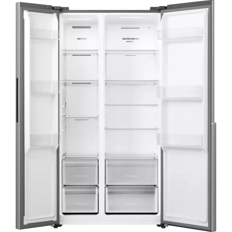 Lodówka Gorenje Side by side NRS917E41X SI, wolnostojąca, drzwi amerykańskie, szary, 2 drzwi, dotyk, LED