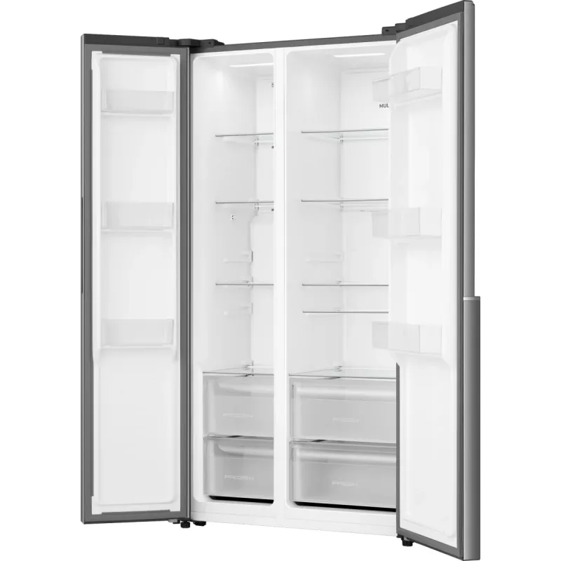 Lodówka Gorenje Side by side NRS917E41X SI, wolnostojąca, drzwi amerykańskie, szary, 2 drzwi, dotyk, LED