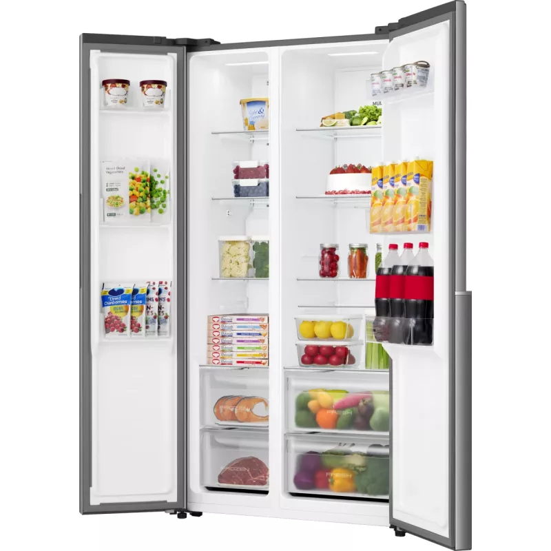 Lodówka Gorenje Side by side NRS917E41X SI, wolnostojąca, drzwi amerykańskie, szary, 2 drzwi, dotyk, LED