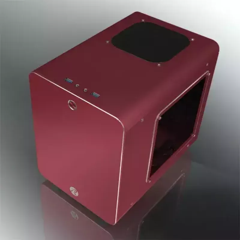 RAIJINTEK METIS PLUS Mini Tower Obudowa PC Czerwona — Mini-ITX, 1x zatoka 3.5 cala, 4x zatoki 2.5 cala, wentylatory 120 mm