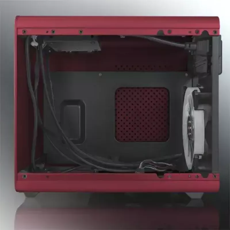 RAIJINTEK METIS PLUS Mini Tower Obudowa PC Czerwona — Mini-ITX, 1x zatoka 3.5 cala, 4x zatoki 2.5 cala, wentylatory 120 mm