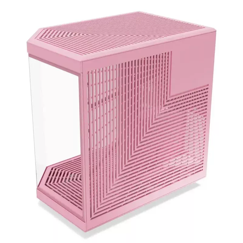 HYTE Y70 Milk Obudowa PC Midi Tower, Różowa — obsługa wentylatorów 120/140 mm, napędy 2,5 cala i 3,5 cala, zasilacz na dole, 320×470×470 mm