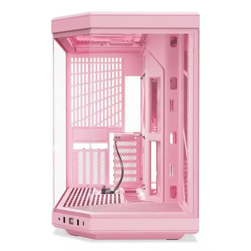 HYTE Y70 Milk Obudowa PC Midi Tower, Różowa — obsługa wentylatorów 120/140 mm, napędy 2,5 cala i 3,5 cala, zasilacz na dole, 320×470×470 mm
