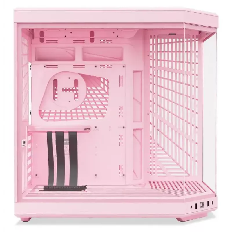HYTE Y70 Milk Obudowa PC Midi Tower, Różowa — obsługa wentylatorów 120/140 mm, napędy 2,5 cala i 3,5 cala, zasilacz na dole, 320×470×470 mm