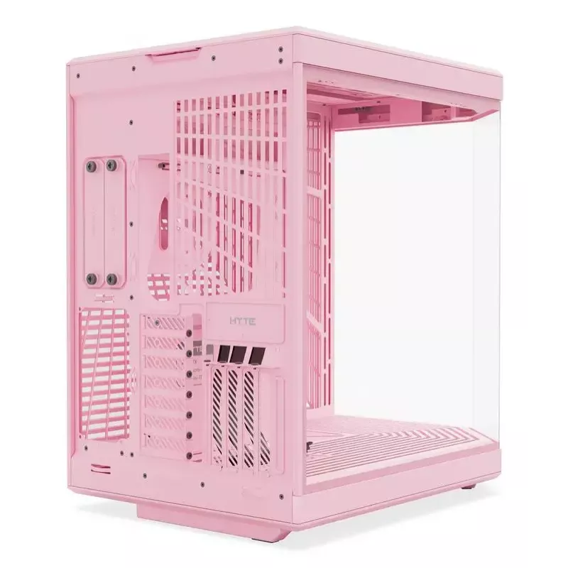 HYTE Y70 Milk Obudowa PC Midi Tower, Różowa — obsługa wentylatorów 120/140 mm, napędy 2,5 cala i 3,5 cala, zasilacz na dole, 320×470×470 mm