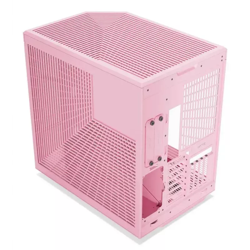 HYTE Y70 Milk Obudowa PC Midi Tower, Różowa — obsługa wentylatorów 120/140 mm, napędy 2,5 cala i 3,5 cala, zasilacz na dole, 320×470×470 mm