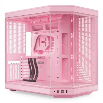 HYTE Y70 Milk Obudowa PC Midi Tower, Różowa — obsługa wentylatorów 120/140 mm, napędy 2,5 cala i 3,5 cala, zasilacz na dole, 320×470×470 mm