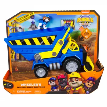 Rubble & Crew, wywrotka Bark Yard Deluxe z efektami świetlnymi i dźwiękowymi oraz figurką Wheelera, zabawka dla chłopców i dziewczynek od 3 lat