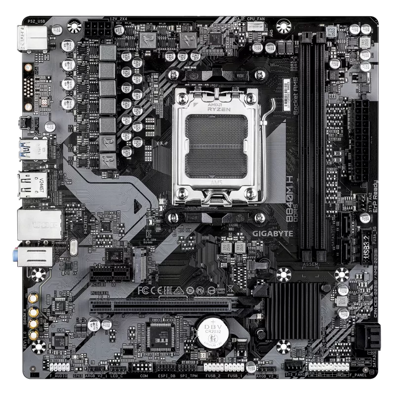 Płyta główna GIGABYTE B840M H - procesory AMD Ryzen 9000, 5+2+2 fazy VRM, do 7200 MHz DDR5 (OC), 1xPCIe 4.0 M.2, LAN 1 GbE, USB 3.2 Gen 1