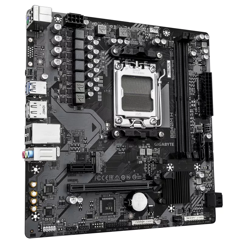 Płyta główna GIGABYTE B840M H - procesory AMD Ryzen 9000, 5+2+2 fazy VRM, do 7200 MHz DDR5 (OC), 1xPCIe 4.0 M.2, LAN 1 GbE, USB 3.2 Gen 1