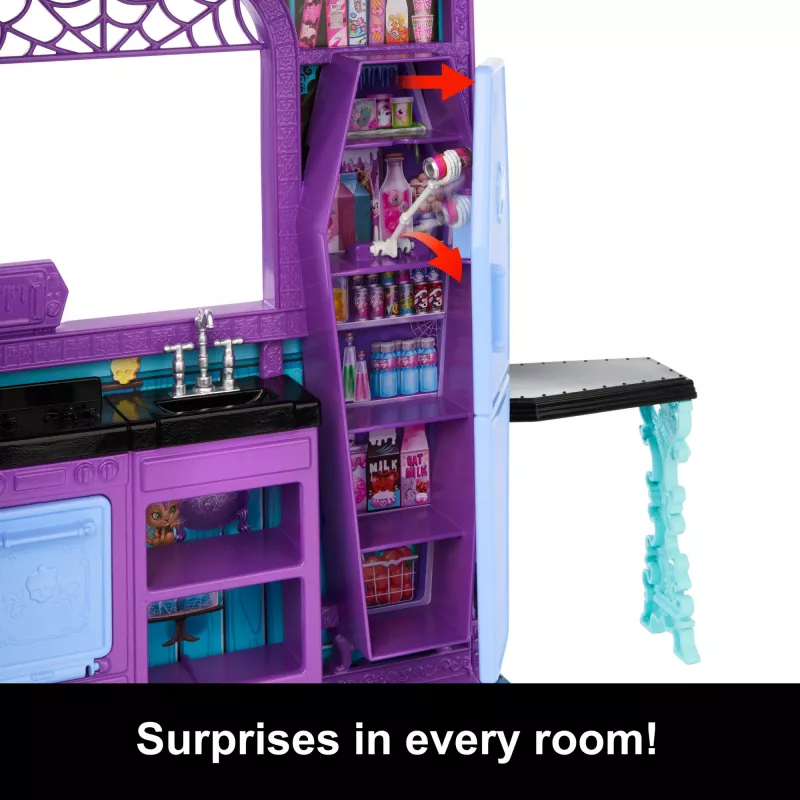 Monster High Boo-tique Hotel Domek dla lalek z upiornymi niespodziankami w każdym pokoju i ponad 13 akcesoriami