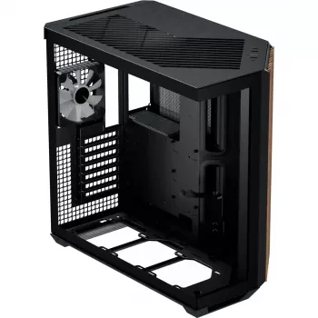 APNX Tower case V1-W-BK-v3 z dwoma panelami ze szkła hartowanego i okładziną drewnianą, czarny