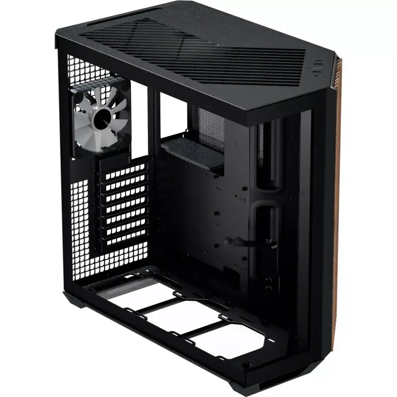 APNX Tower case V1-W-BK-v3 z dwoma panelami ze szkła hartowanego i okładziną drewnianą, czarny