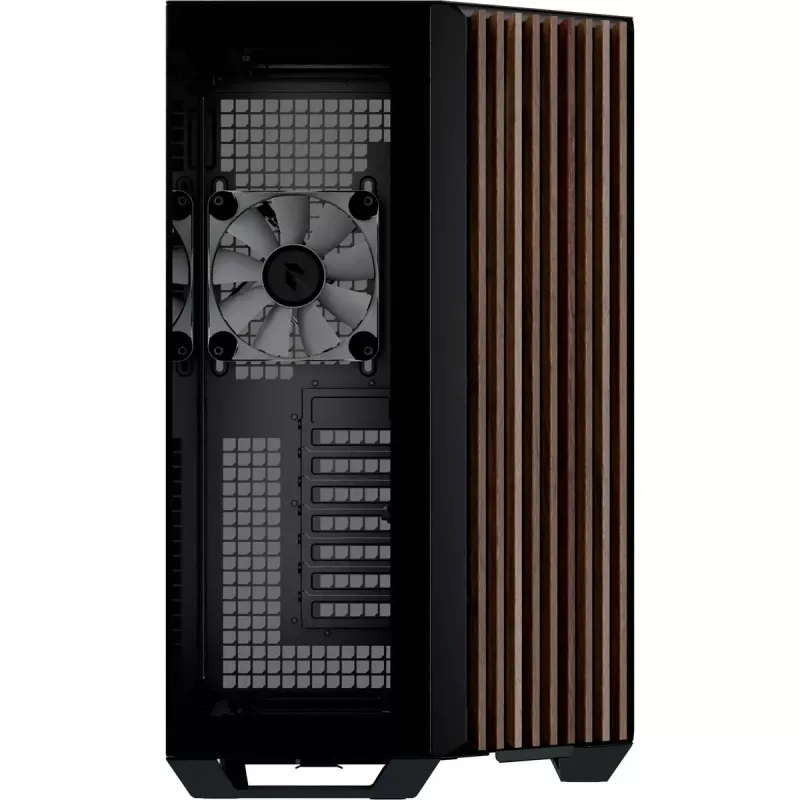 APNX Tower case V1-W-BK-v3 z dwoma panelami ze szkła hartowanego i okładziną drewnianą, czarny