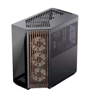 APNX Tower case V1-W-BK-v3 z dwoma panelami ze szkła hartowanego i okładziną drewnianą, czarny