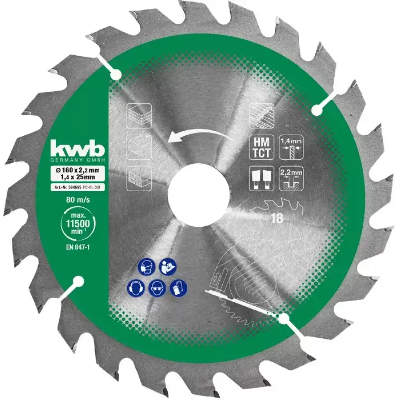 Zestaw tarcz do piły tarczowej Einhell-KWB 584795, Ø165 mm, otwór 20 mm, 3 szt. do płyt wiórowych, drewna twardego, sklejki, tworzyw sztucznych, drewna miękkiego
