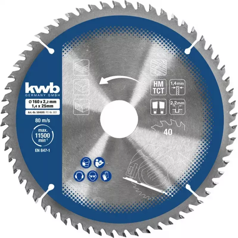 Zestaw tarcz do piły tarczowej Einhell-KWB 584795, Ø165 mm, otwór 20 mm, 3 szt. do płyt wiórowych, drewna twardego, sklejki, tworzyw sztucznych, drewna miękkiego
