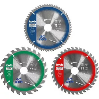 Zestaw tarcz do piły tarczowej Einhell-KWB 584795, Ø165 mm, otwór 20 mm, 3 szt. do płyt wiórowych, drewna twardego, sklejki, tworzyw sztucznych, drewna miękkiego