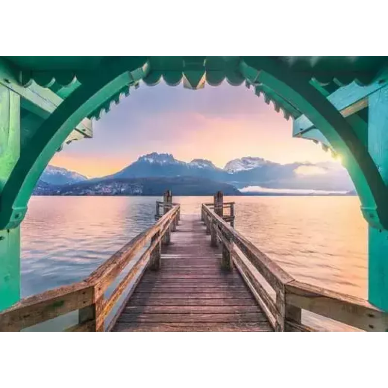 Puzzle Ravensburger Kładka nad jeziorem Annecy, Francja — 1000 szt., szerokość 700 mm
