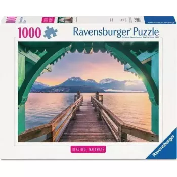 Puzzle Ravensburger Kładka nad jeziorem Annecy, Francja — 1000 szt., szerokość 700 mm