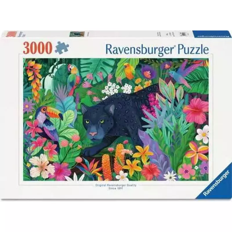 Puzzle Ravensburger Pantera w kwitnącej dżungli — 3000 elementów, wielkoformatowe puzzle relaksacyjne