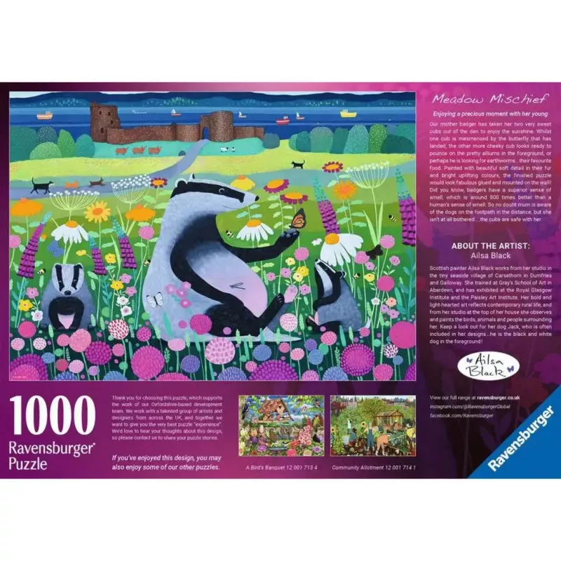 Puzzle Ravensburger Meadow Friends 1000 elementów, dorośli/nastolatki, klasyczne elementy z zamkami