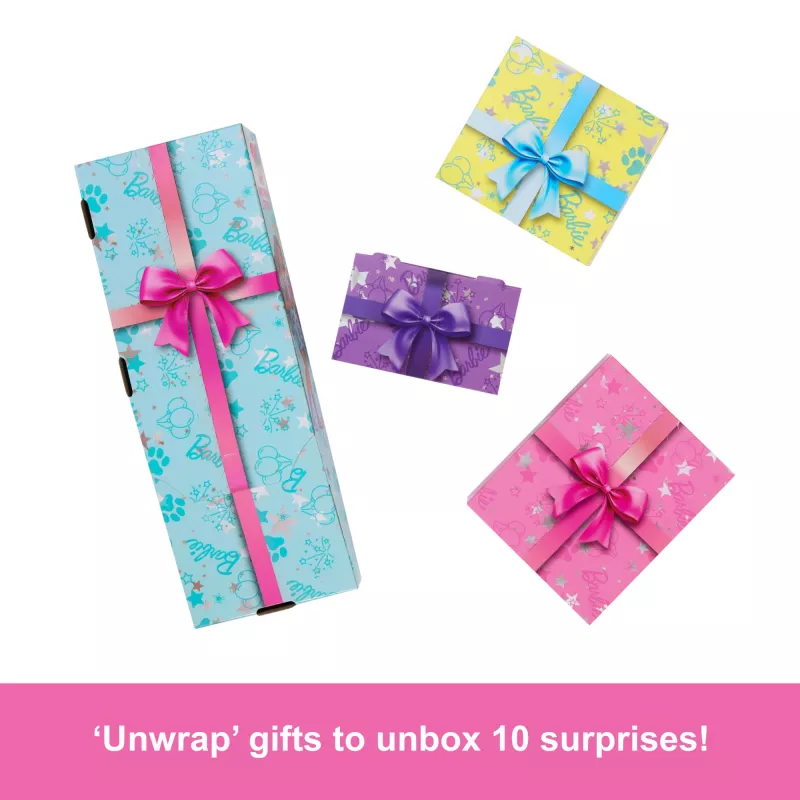 Barbie Party Unboxed Pet Birthday Series lalka & Accessories, Party Stars Set with 10 Surprises